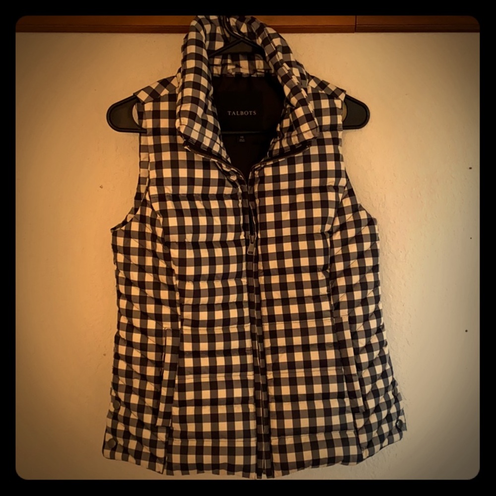 Talbots Black and White Gingham Vest